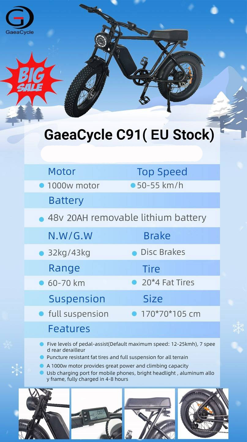 GaeaCycle C91 Bicicletta Elettrica 20"x 4.0 1000w 48v 20Ah Fat B